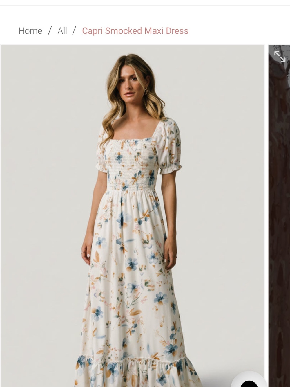 Baltic Born Cream Floral Smocked Maxi Dress with Blue Accents